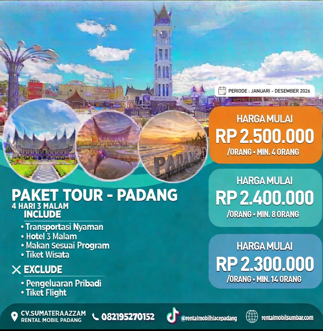 Paket Tour Padang - Bukittinggi - Alahan Panjang - Trip Sumbar